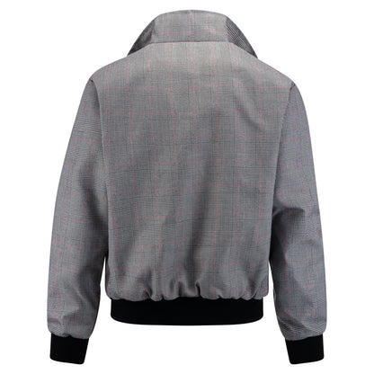 Miesten ruudullinen Harrington-takki – vaaleanharmaa/punainen