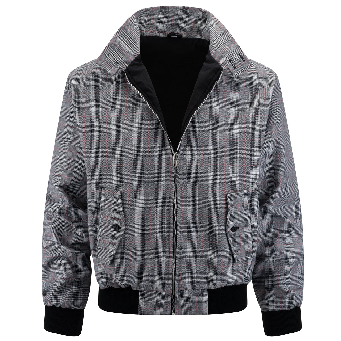 Miesten ruudullinen Harrington-takki – vaaleanharmaa/punainen