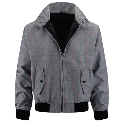 Miesten ruudullinen Harrington-takki – vaaleanharmaa/punainen