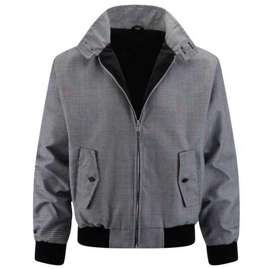 Miesten ruudullinen Harrington-takki – vaaleanharmaa/punainen