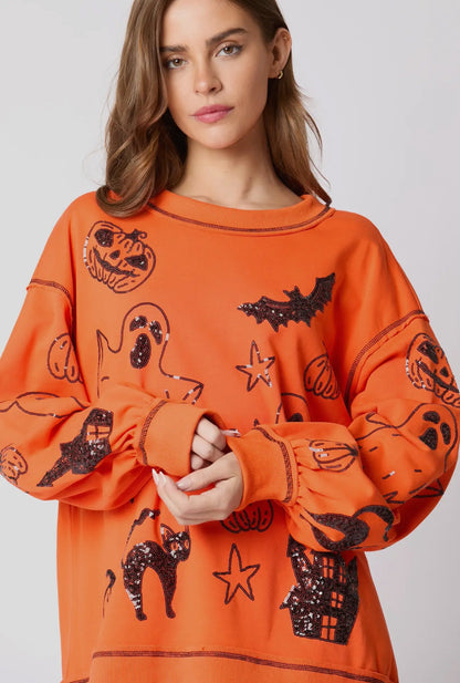 MUSTA Halloween 🎃 paljetein koristeltu toppi, heti toimitettavissa