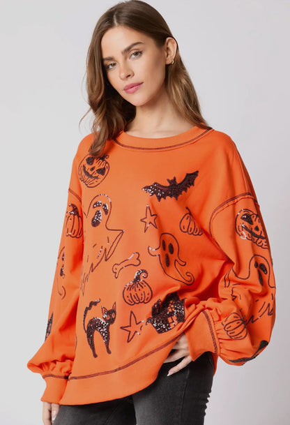 MUSTA Halloween 🎃 paljetein koristeltu toppi, heti toimitettavissa