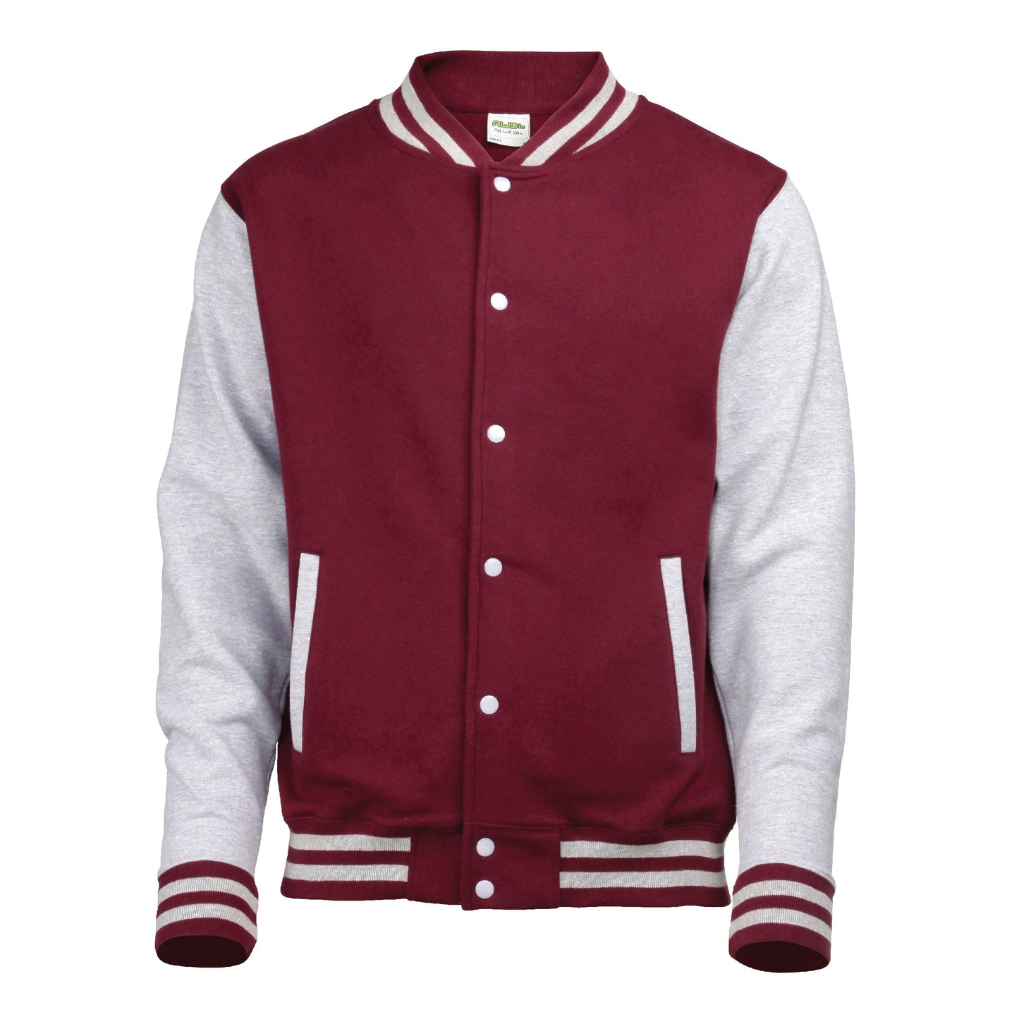 Miesten kaksivärinen varsity-takki – viininpunainen/harmaa