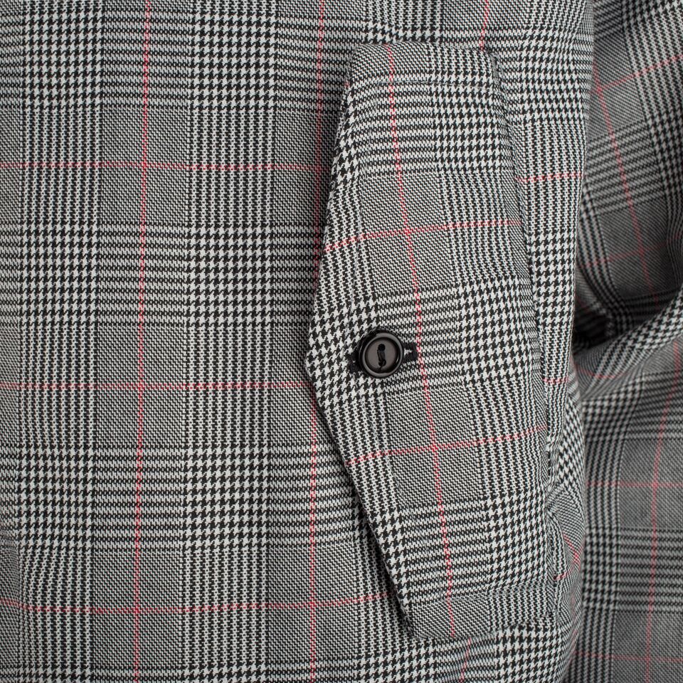 Miesten ruudullinen Harrington-takki – vaaleanharmaa/punainen